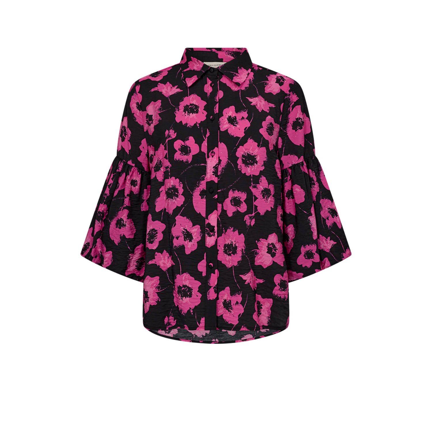FREEQUENT gebloemde blousetop FQFLUSS-SHIRT fuchsia zwart