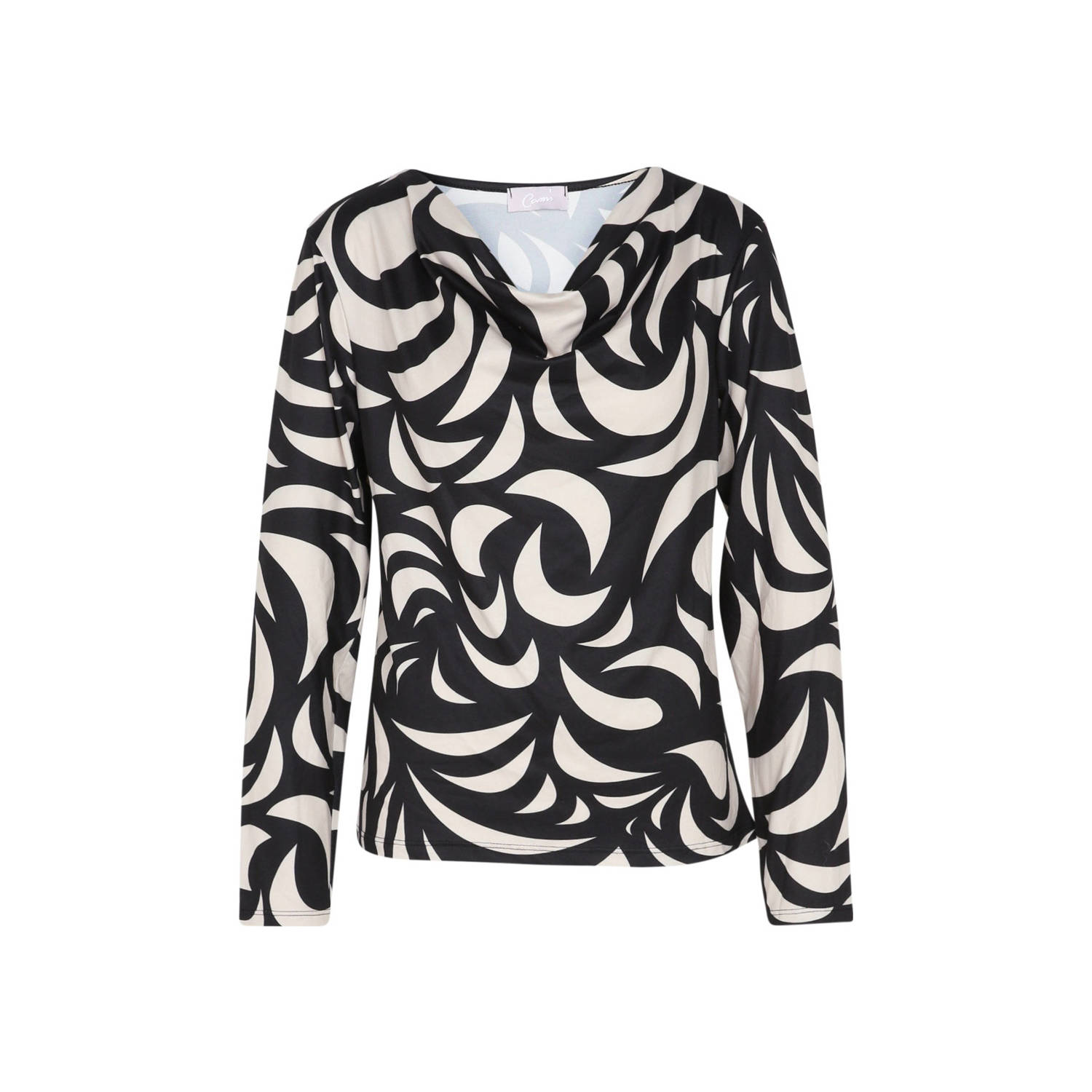 Cassis jersey top met all over print zwart ecru