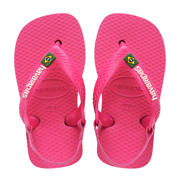 thumbnail: Roze meisjes Havaianas Baby Brasil Logo II teenslippers met hielbandje van rubber 