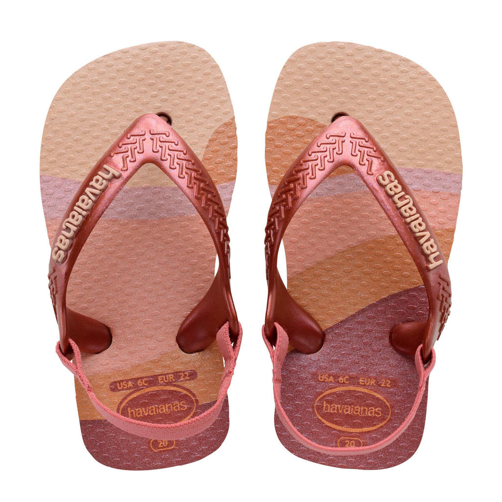 Roze en metallickleurige meisjes Havaianas teenslippers met hielbandje van rubber 