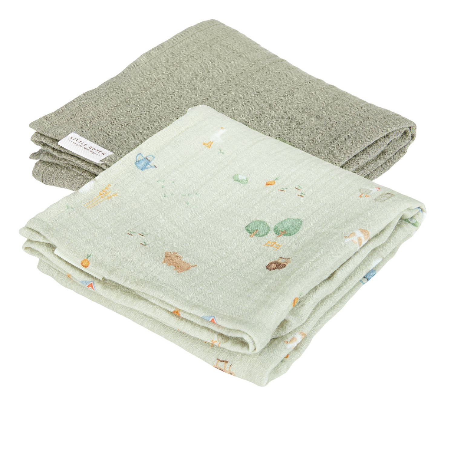 Little Dutch hydrofiele doek set van 2- Little Farm Olive Swaddle Groen