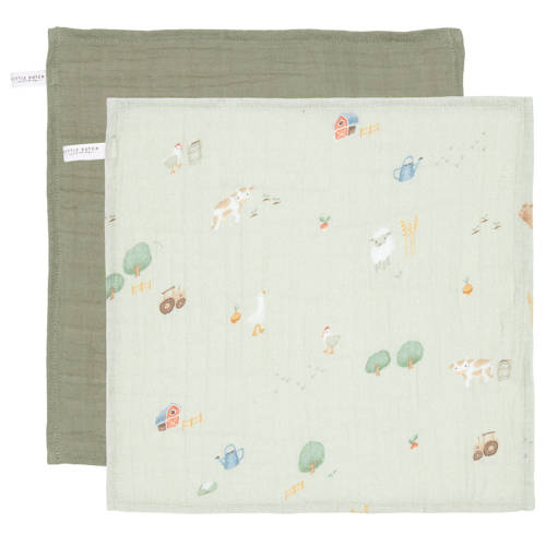 Little Dutch hydrofiel monddoekje Little Farm/Olive - set van 2 afbeelding