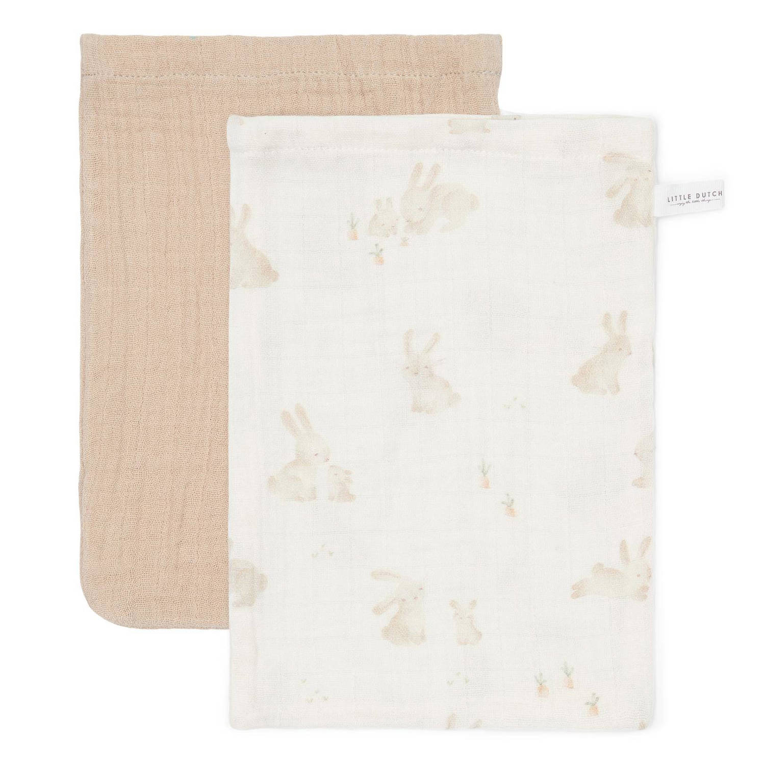 Little Dutch hydrofiel washandje set van 2 Baby Bunny Beige Hydrofiele washandjes