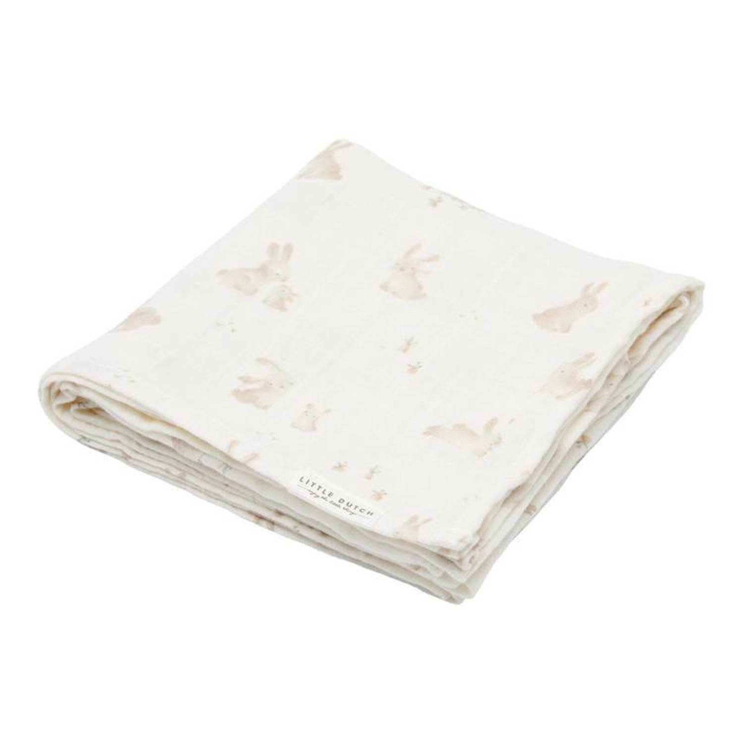 Little Dutch hydrolfiele swaddle doek 120x120 Baby Bunny Wit All over print