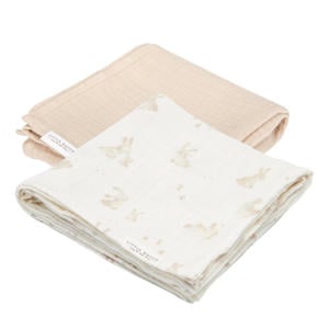 hydrofiele swaddle doek 70x70 - set van 2 Baby Bunny/Beige
