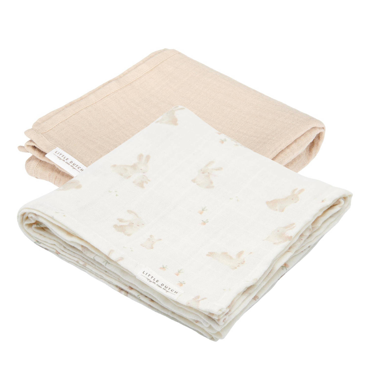 Little Dutch hydrofiele swaddle doek 70x70 set van 2 Baby Bunny Beige