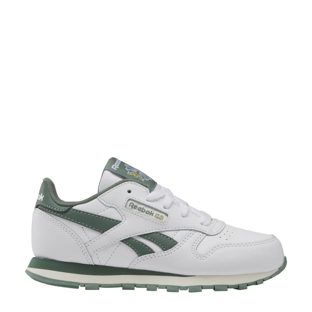 Wit en donkergroene jongens en meisjes Reebok Classics Leather sneakers met effen