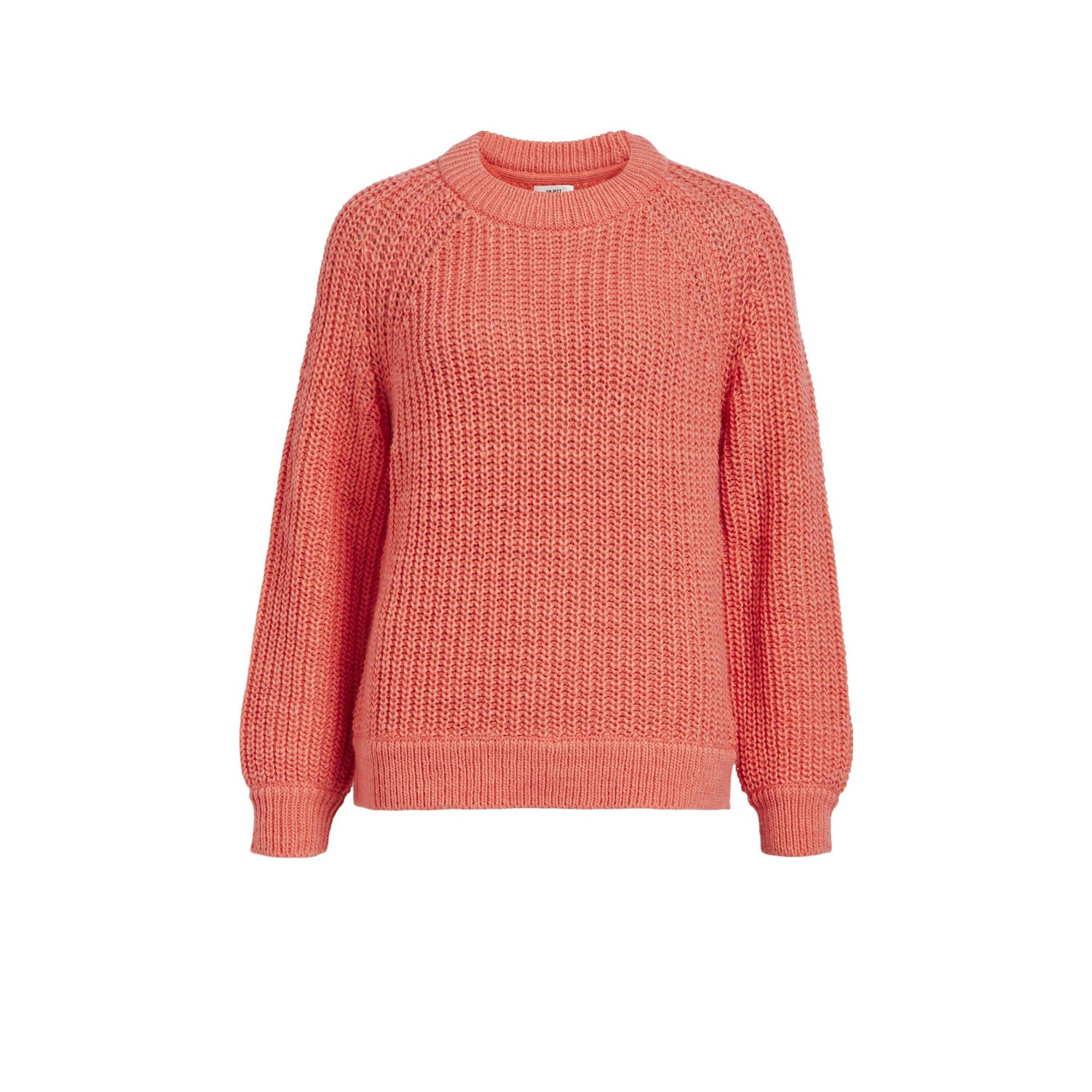OBJECT gebreide trui OBJJAMIE van polyester koraalrood