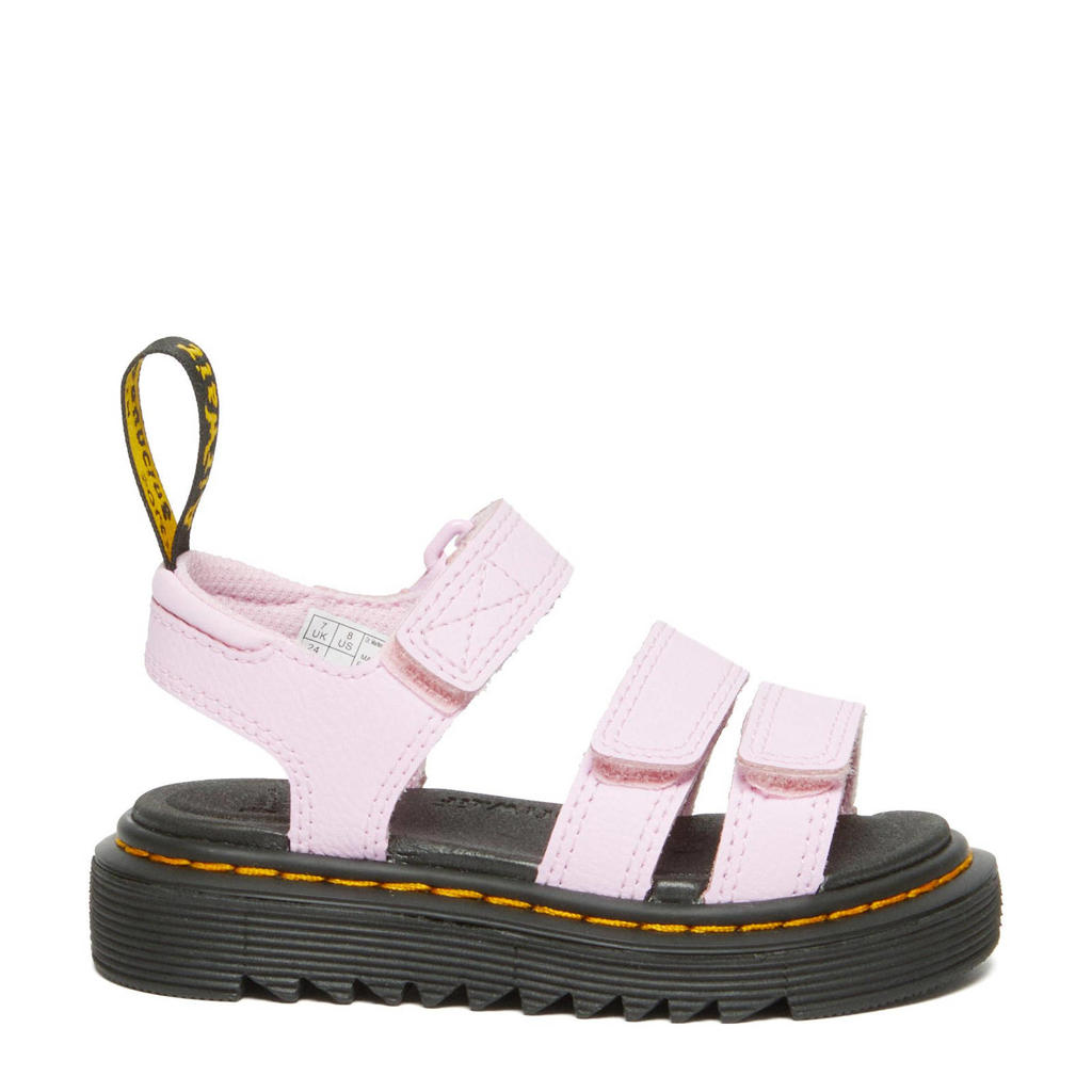 Lichtroze meisjes Dr. Martens Klaire T leren sandalen met klittenband