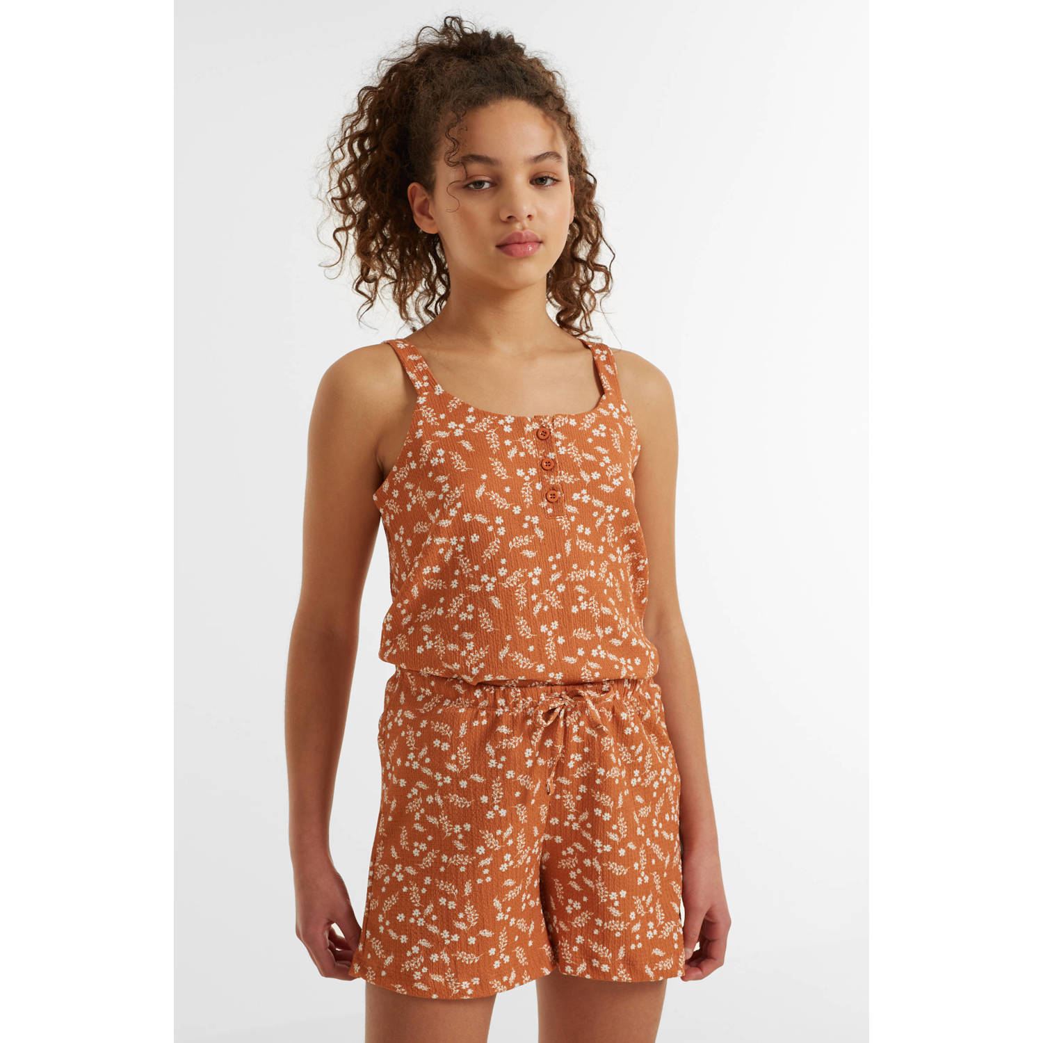 Anytime crinkle short met all over print lichtbruin Korte broek Meisjes Polyester 146 152