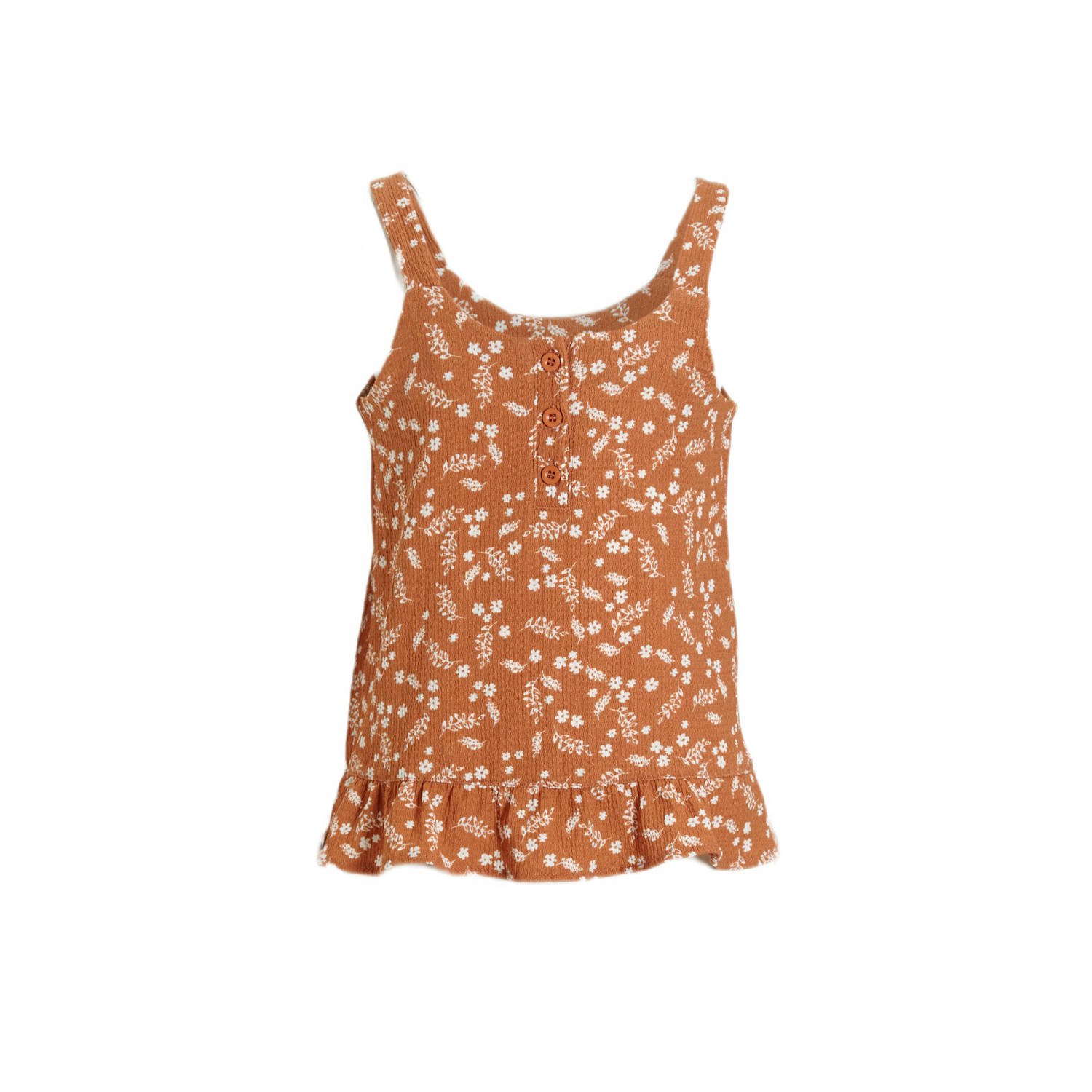 Anytime crinkle top met all over print lichtbruin Meisjes Polyester Ronde hals 122 128