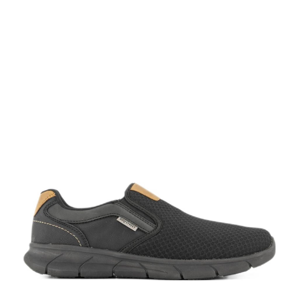 Zwarte heren Easy Street slip-on van imitatie leer/rubber/textiel