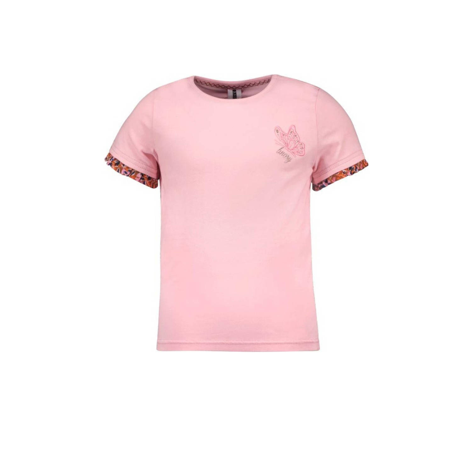B.Nosy T-shirt met contrastbies zachtroze oranje Meisjes Katoen Ronde hals 122 128