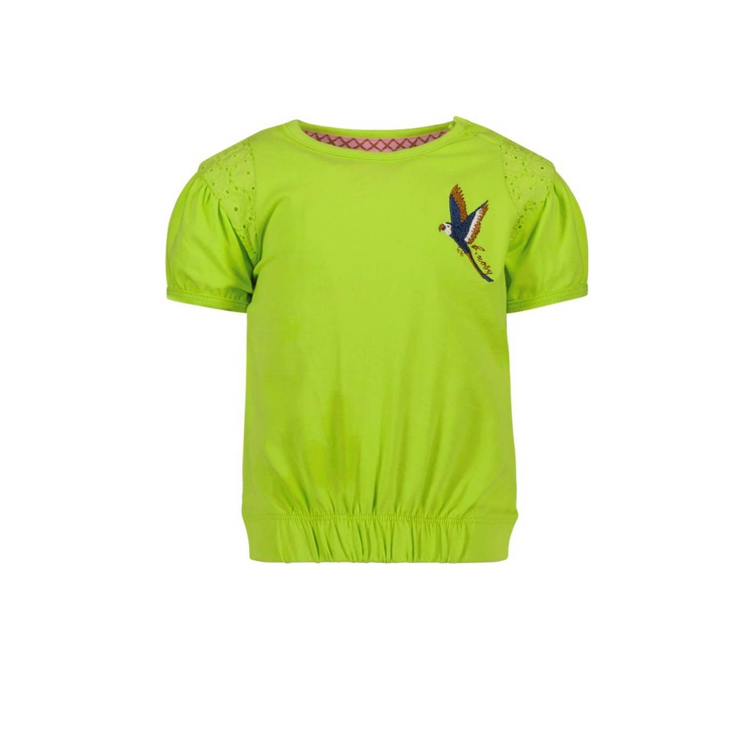 B.Nosy T-shirt met printopdruk gifgroen Meisjes Stretchkatoen Ronde hals 74