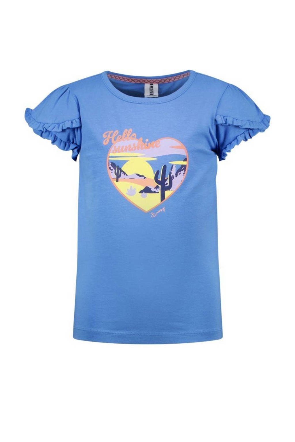 T-shirt met printopdruk en ruches hemelsblauw