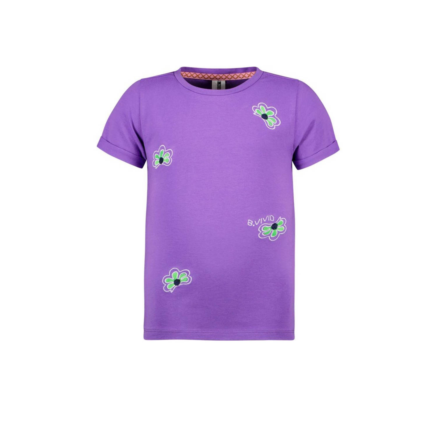 B.Nosy gebloemd T-shirt Vivianne paars Meisjes Polyester Ronde hals Bloemen 104