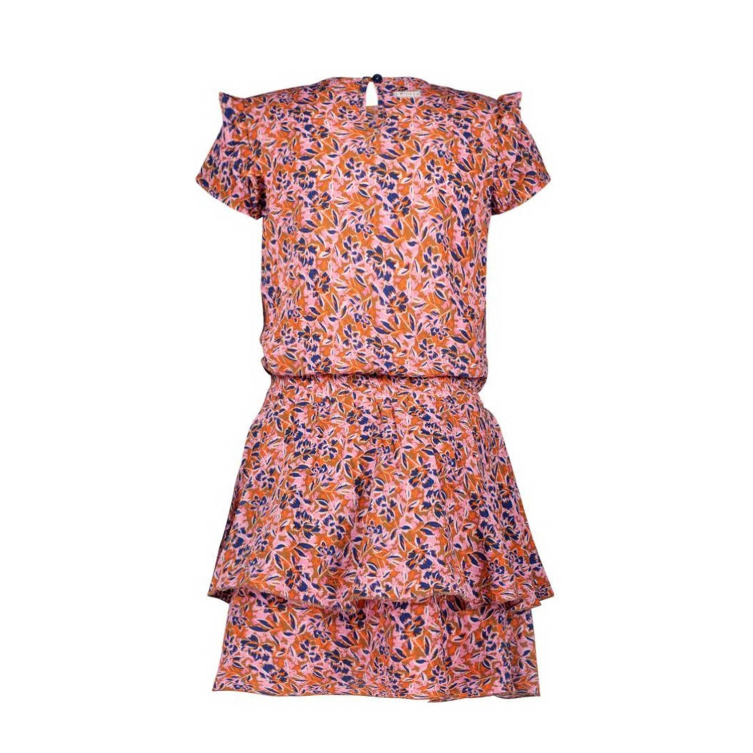 B.Nosy gebloemde jurk roze oranje blauw