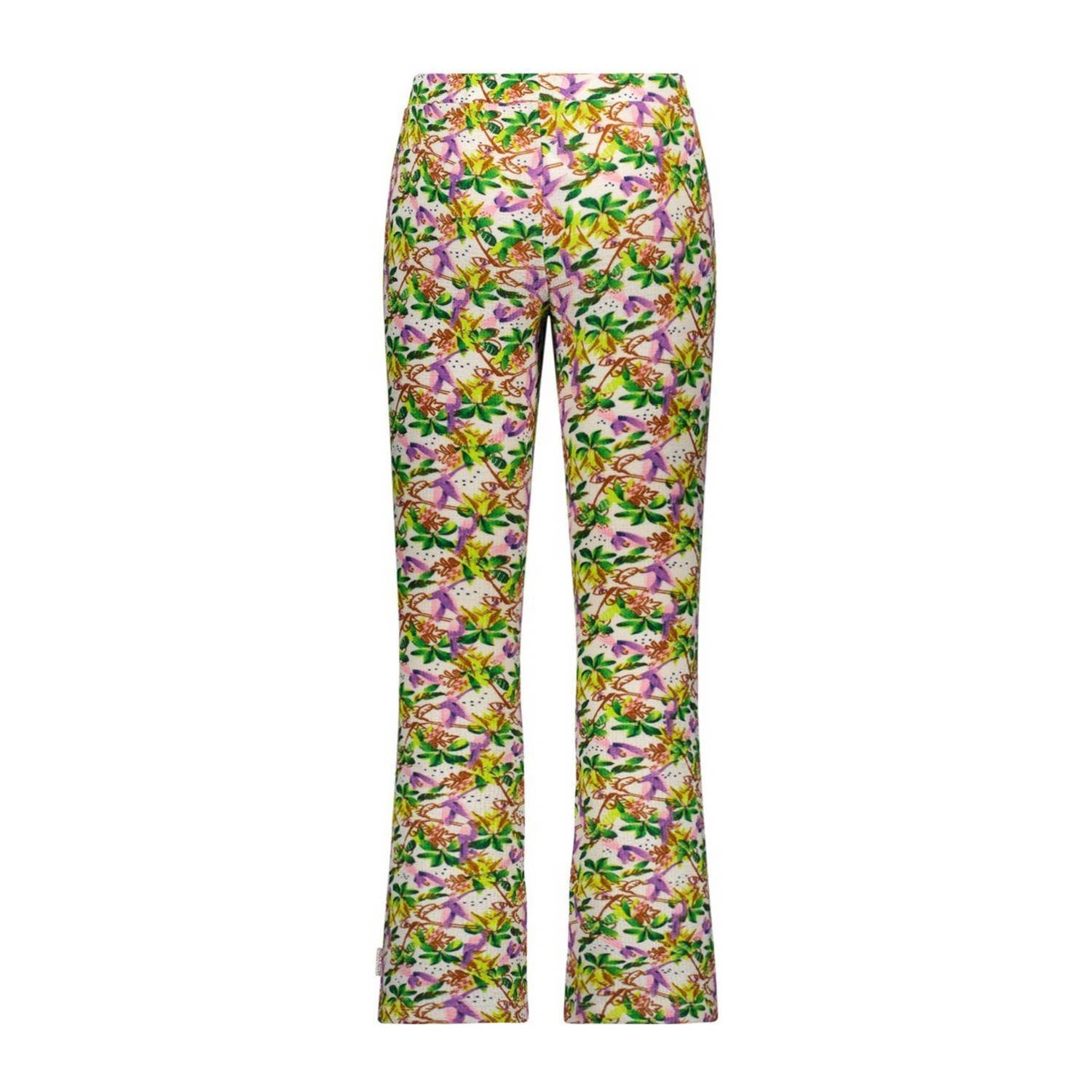 B.Nosy gebloemde flared broek groen lila wit