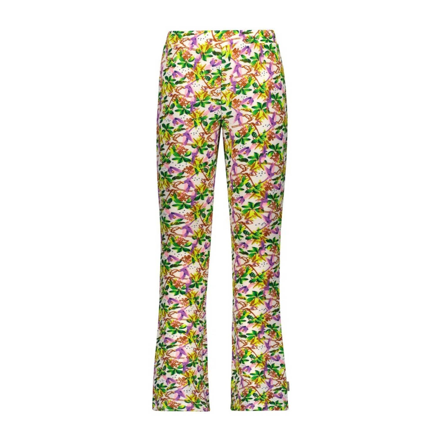 B.Nosy gebloemde flared broek groen lila wit