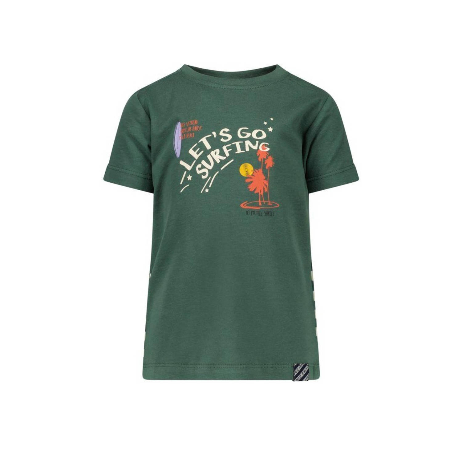 B.Nosy T-shirt Kelvin met printopdruk donkergroen ecru Jongens Stretchkatoen Ronde hals 80