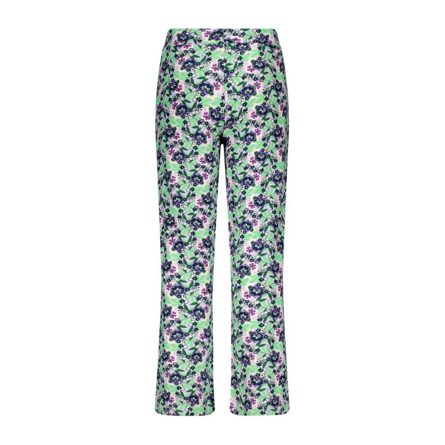 B.Nosy gebloemde straight fit broek Vieve lichtgroen donkerblauw paars