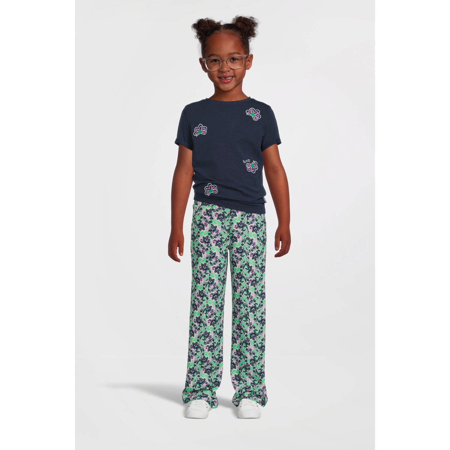 B.Nosy gebloemde straight fit broek Vieve lichtgroen donkerblauw paars Meisjes Polyester 146 152