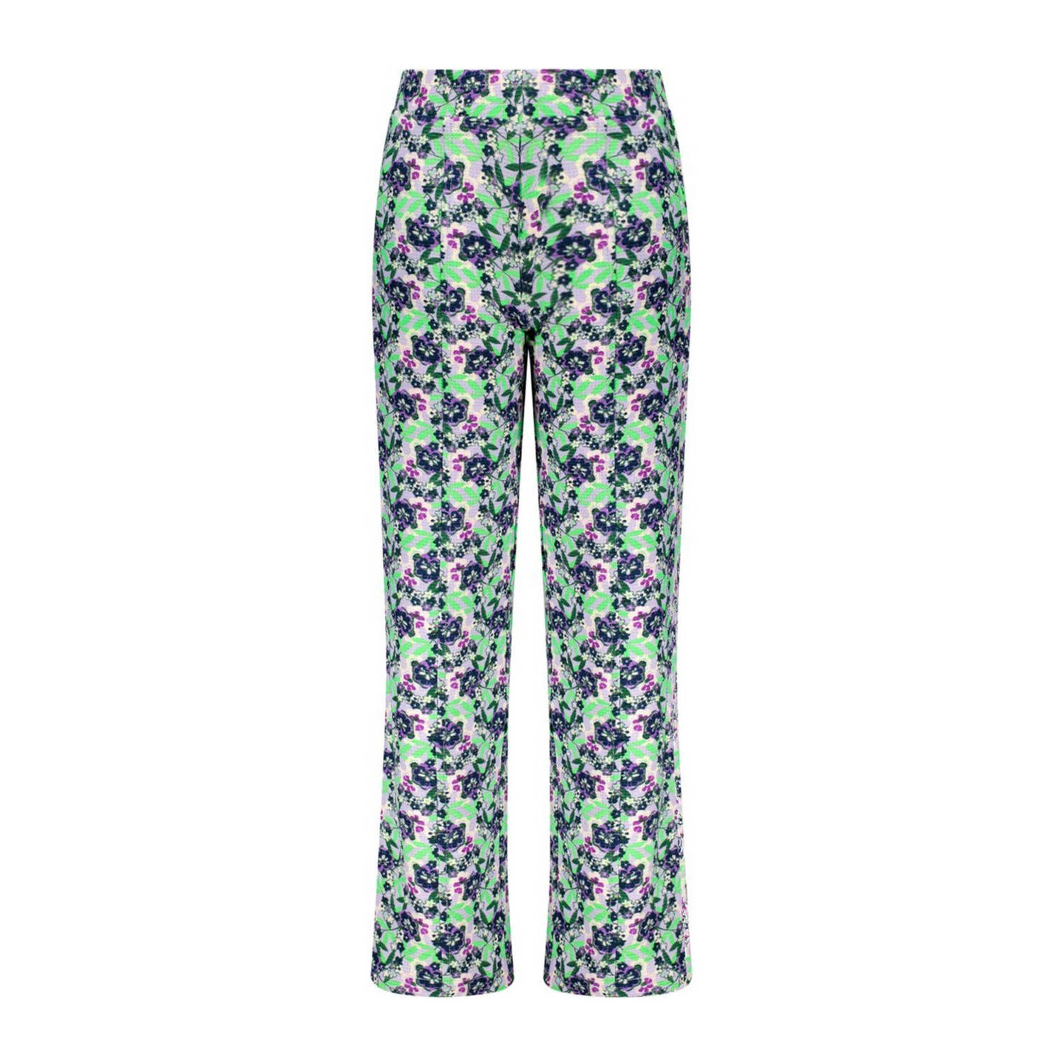 B.Nosy gebloemde straight fit broek Vieve lichtgroen donkerblauw paars Meisjes Gerecycled polyester 146 152