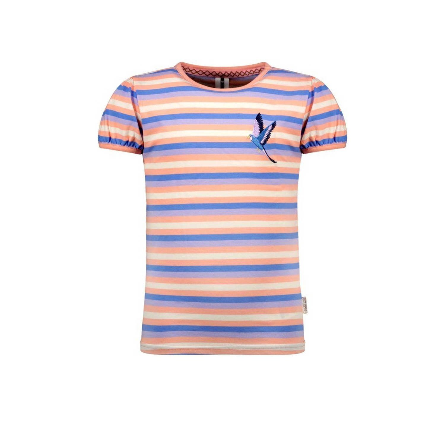 B.Nosy gestreept T-shirt Phebe roze blauw wit Meisjes Stretchkatoen Ronde hals 122 128