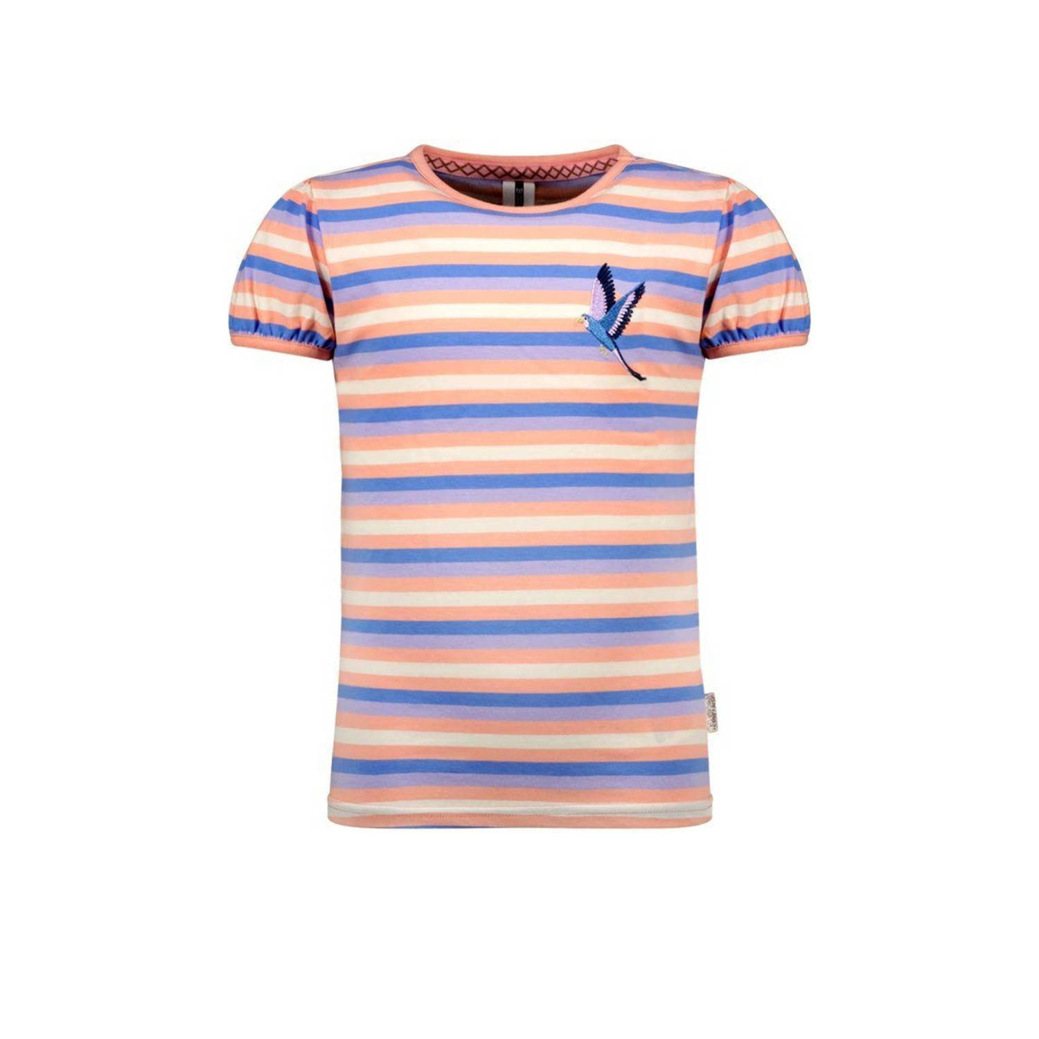 B.Nosy gestreept T-shirt Phebe roze blauw wit Meisjes Stretchkatoen Ronde hals 122 128