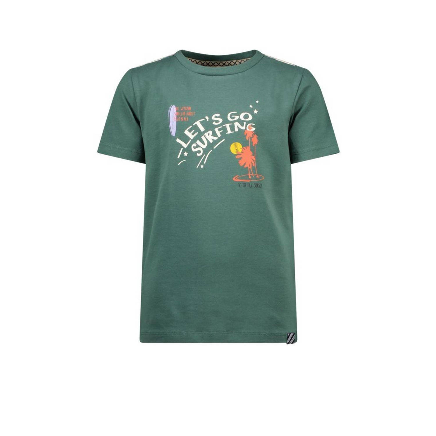 B.Nosy T-shirt Kai met printopdruk groen ecru Jongens Stretchkatoen Ronde hals 122 128