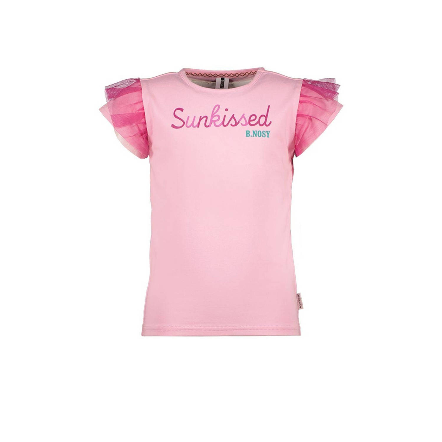 B.Nosy T-shirt met tekst zoetroze fuchsia Meisjes Stretchkatoen Ronde hals 122-128