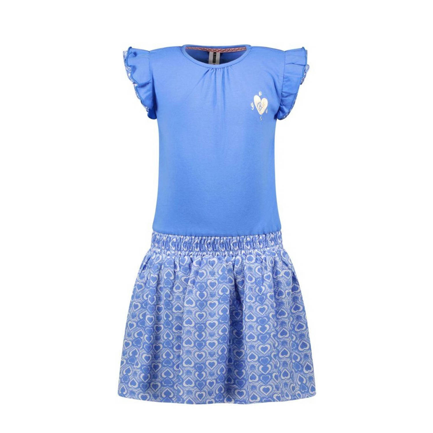 B.Nosy jurk Pelin met hartjes en ruches hemelsblauw Meisjes Polyester Ronde hals 146 152