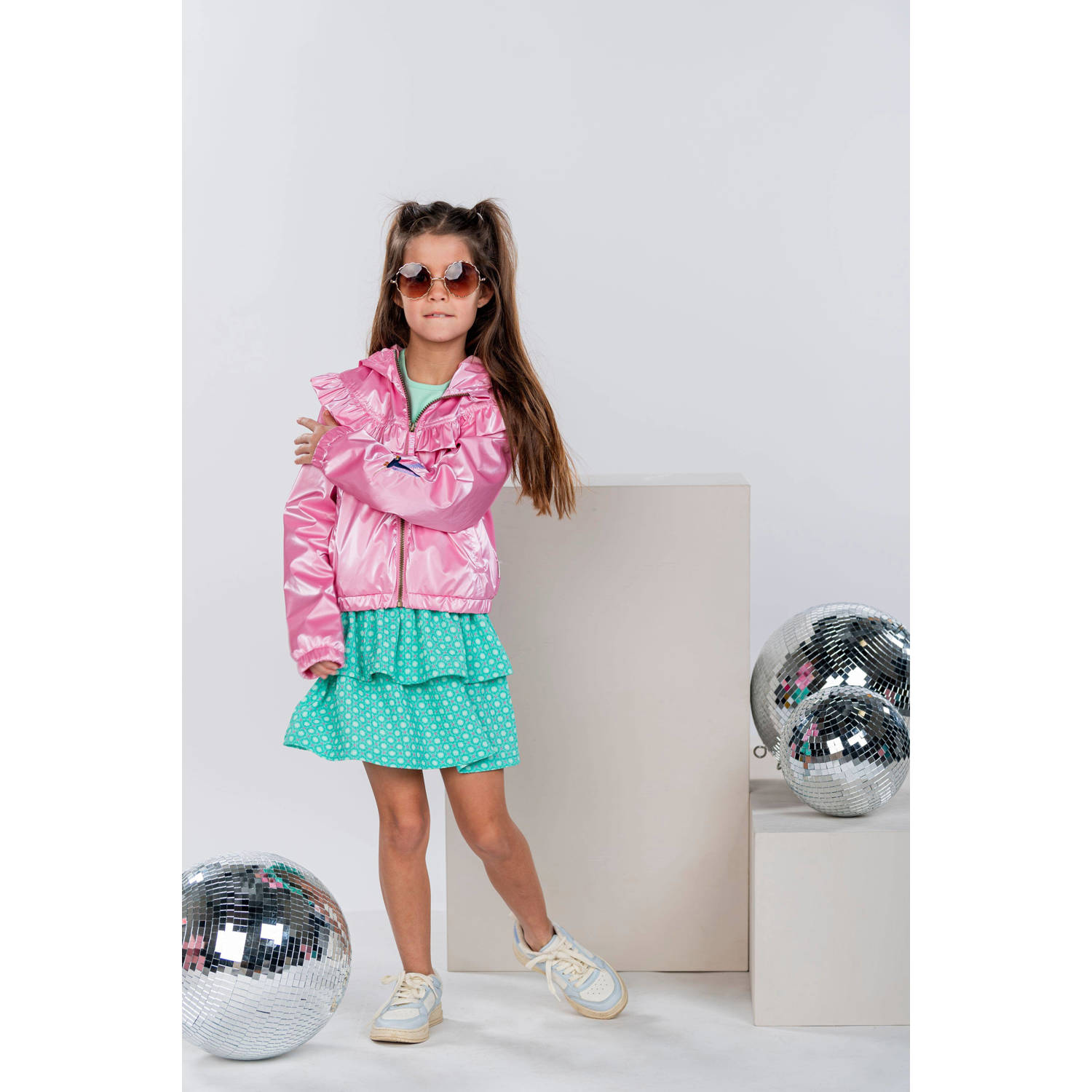 B.Nosy jurk met all over print mintgroen felroze