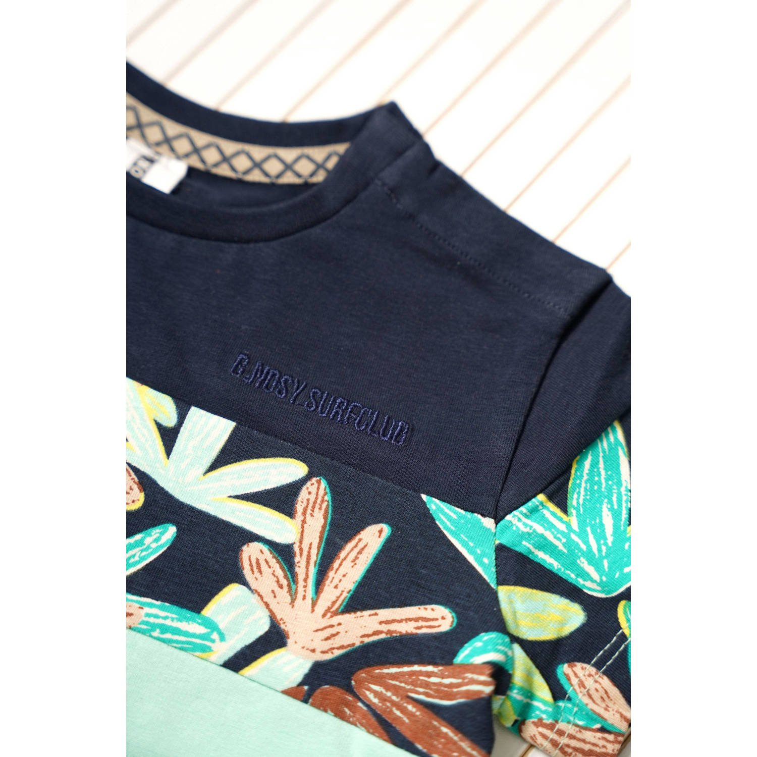 B.Nosy T-shirt met bladprint mintgroen donkerblauw