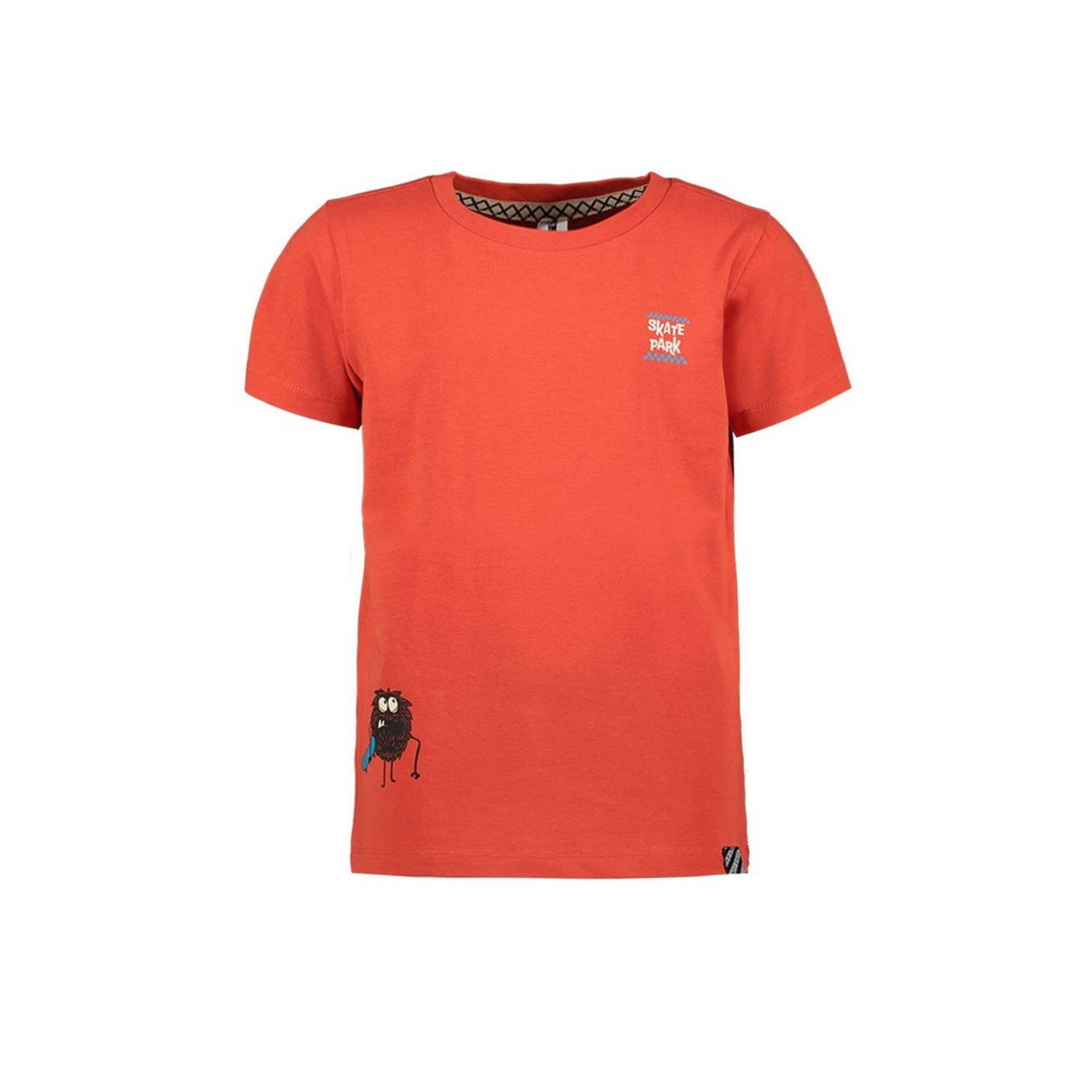 B.Nosy T-shirt met printopdruk oranjerood Jongens Stretchkatoen Ronde hals 122 128