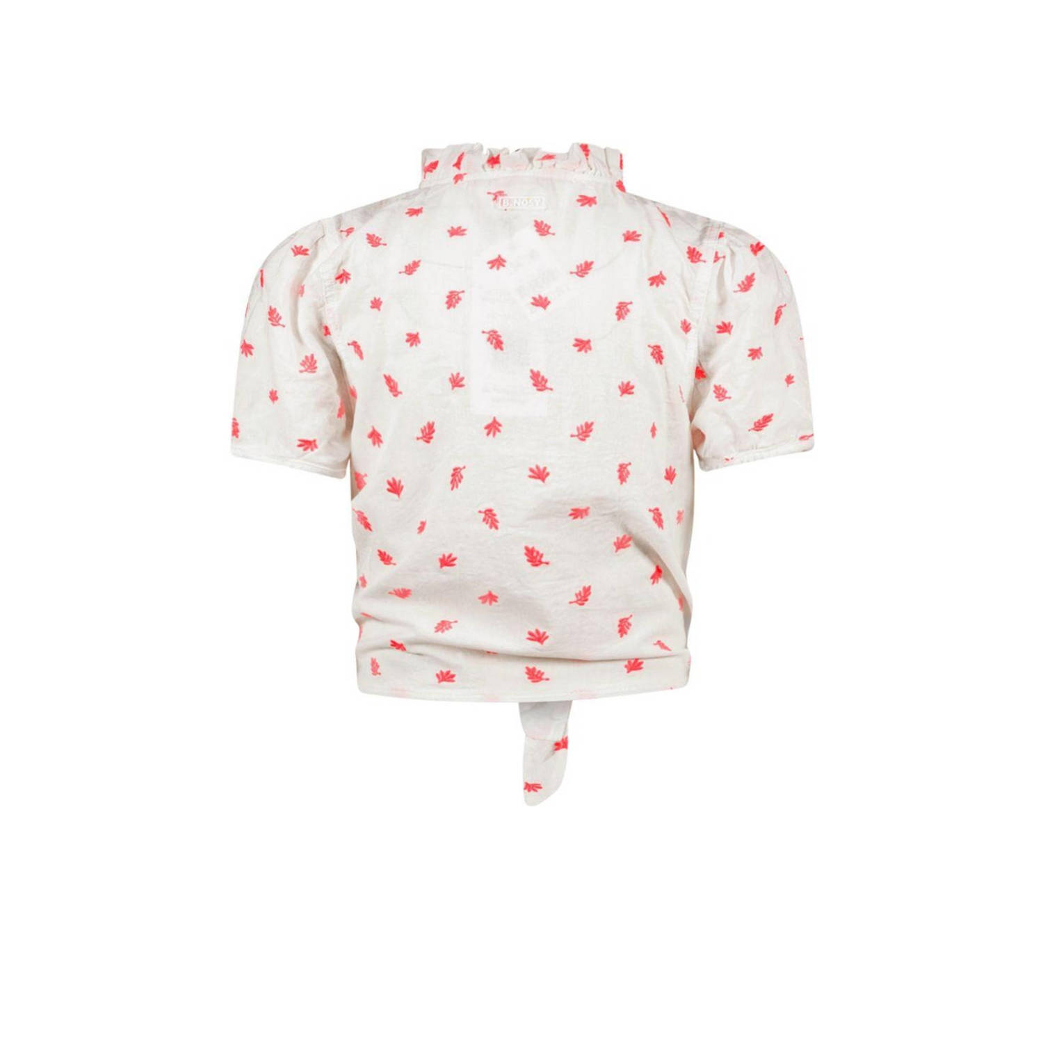 B.Nosy blouse met all over print en ruches wit fluor roze