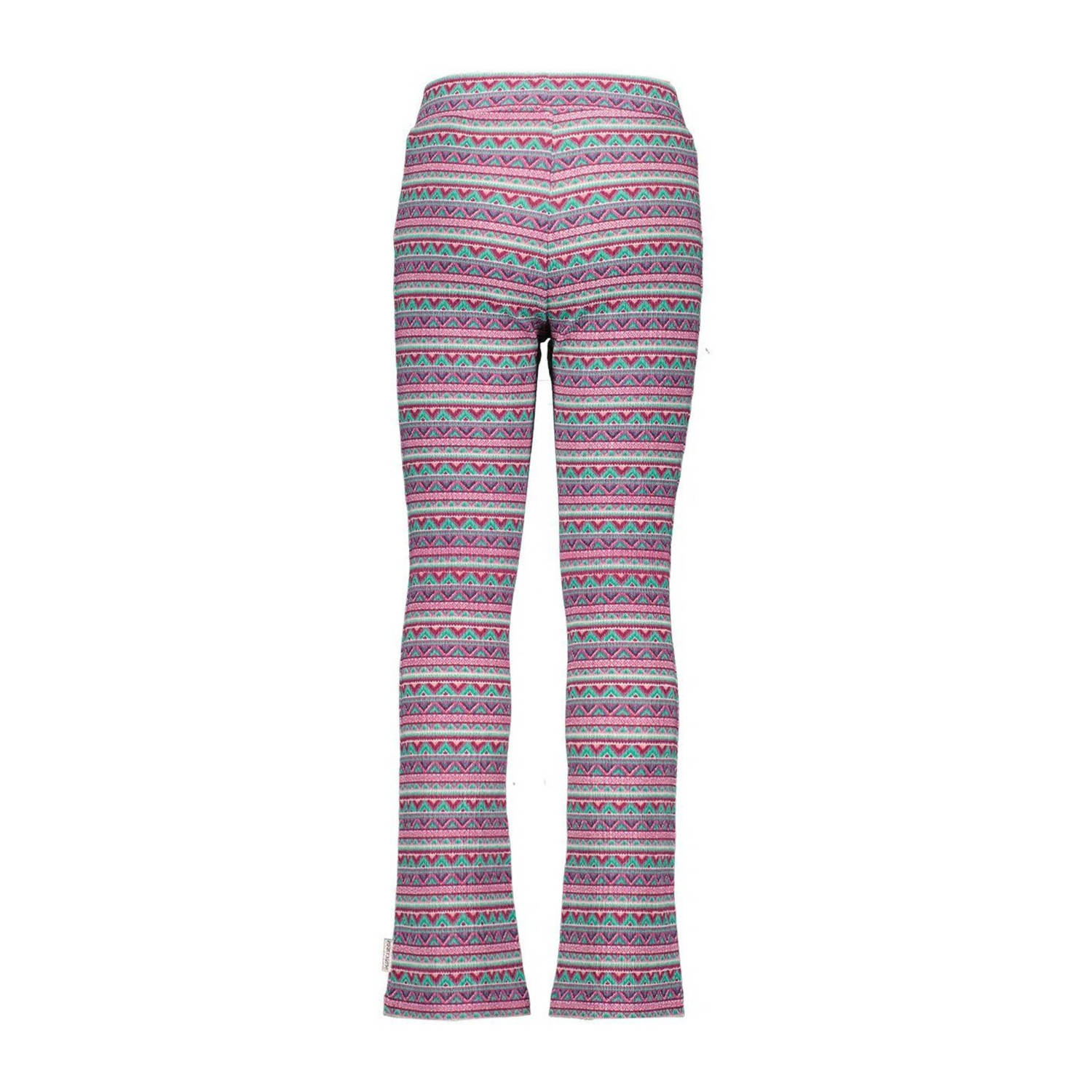 B.Nosy flared broek met all over print roze mintgroen