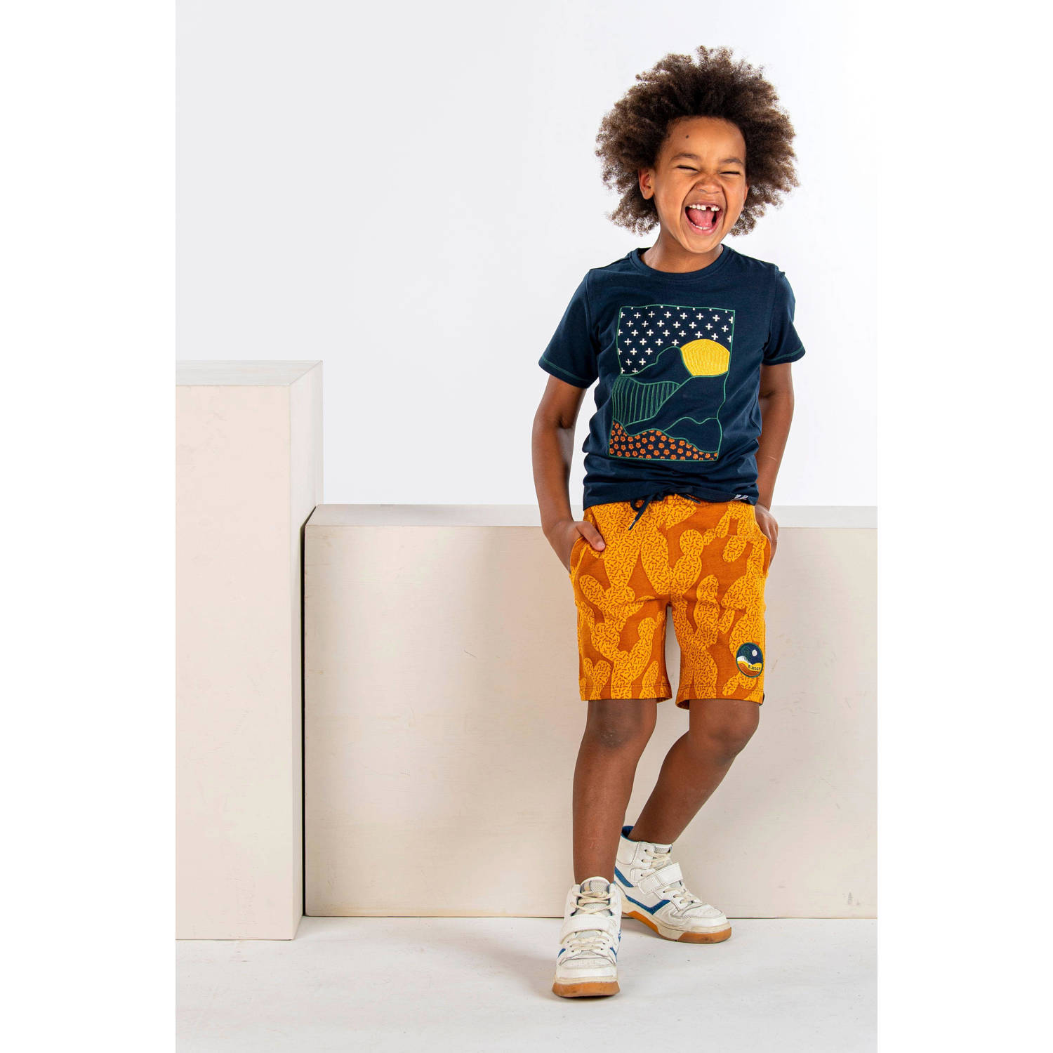 B.Nosy T-shirt Gust met printopdruk donkerblauw Jongens Polyester Ronde hals 110