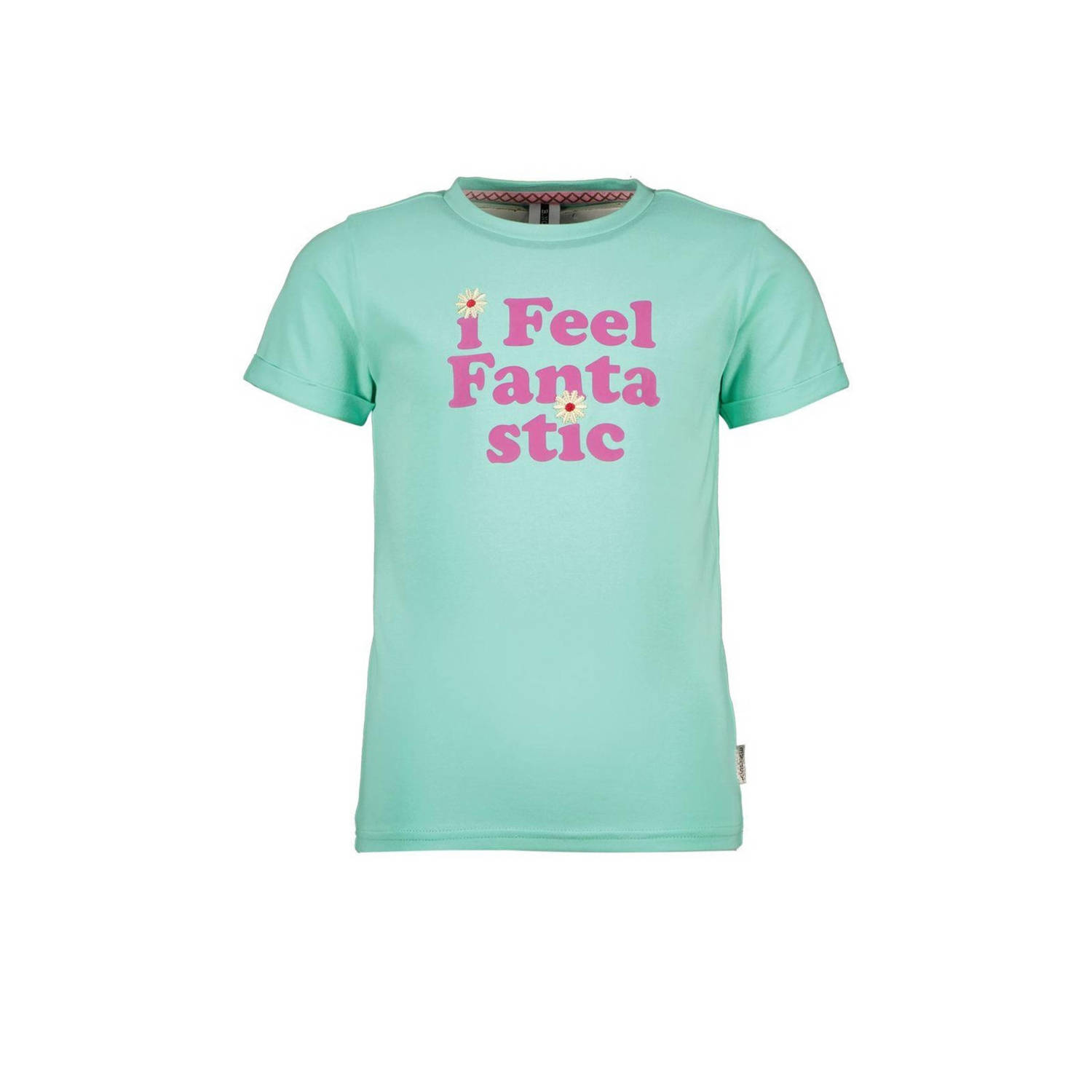 B.Nosy T-shirt met tekst mintgroen roze Meisjes Stretchkatoen Ronde hals 122-128