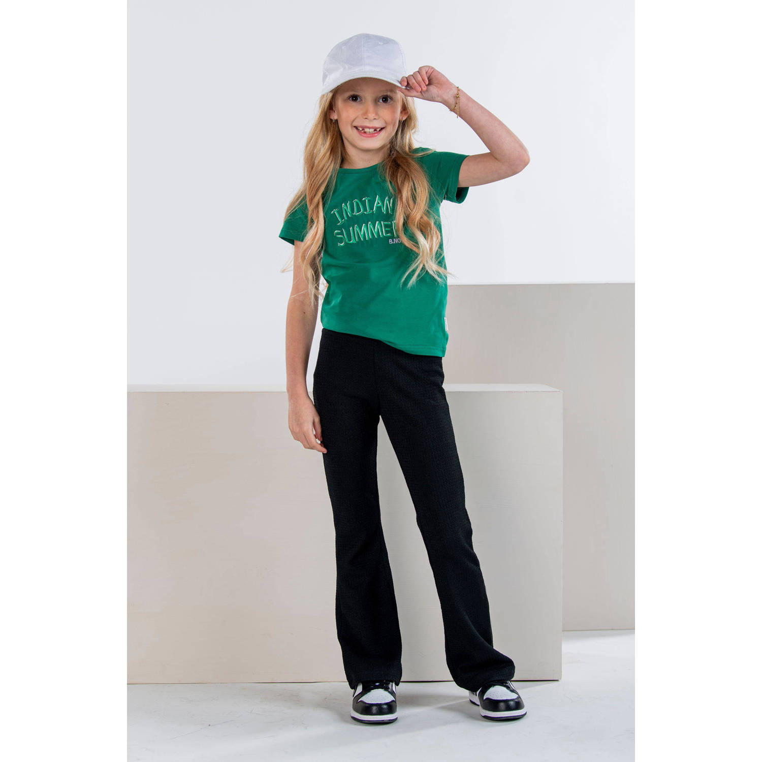 B.Nosy T-shirt Maud met tekst groen Meisjes Stretchkatoen Ronde hals Tekst 122 128