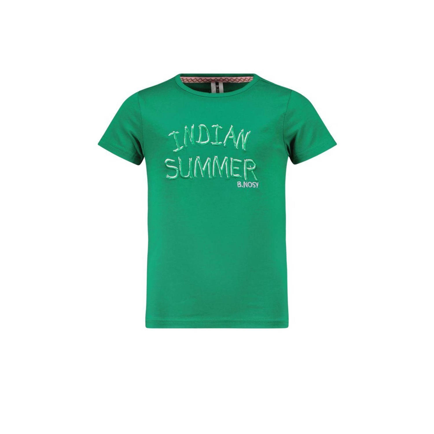 B.Nosy T-shirt Maud met tekst groen Meisjes Stretchkatoen Ronde hals Tekst 134 140