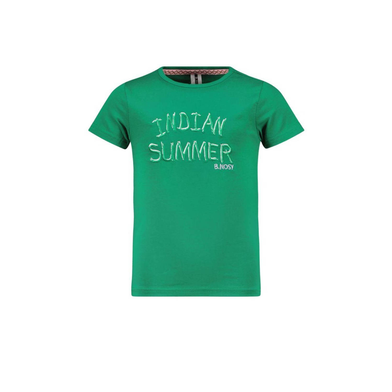 B.Nosy T-shirt Maud met tekst groen Meisjes Stretchkatoen Ronde hals Tekst 122 128