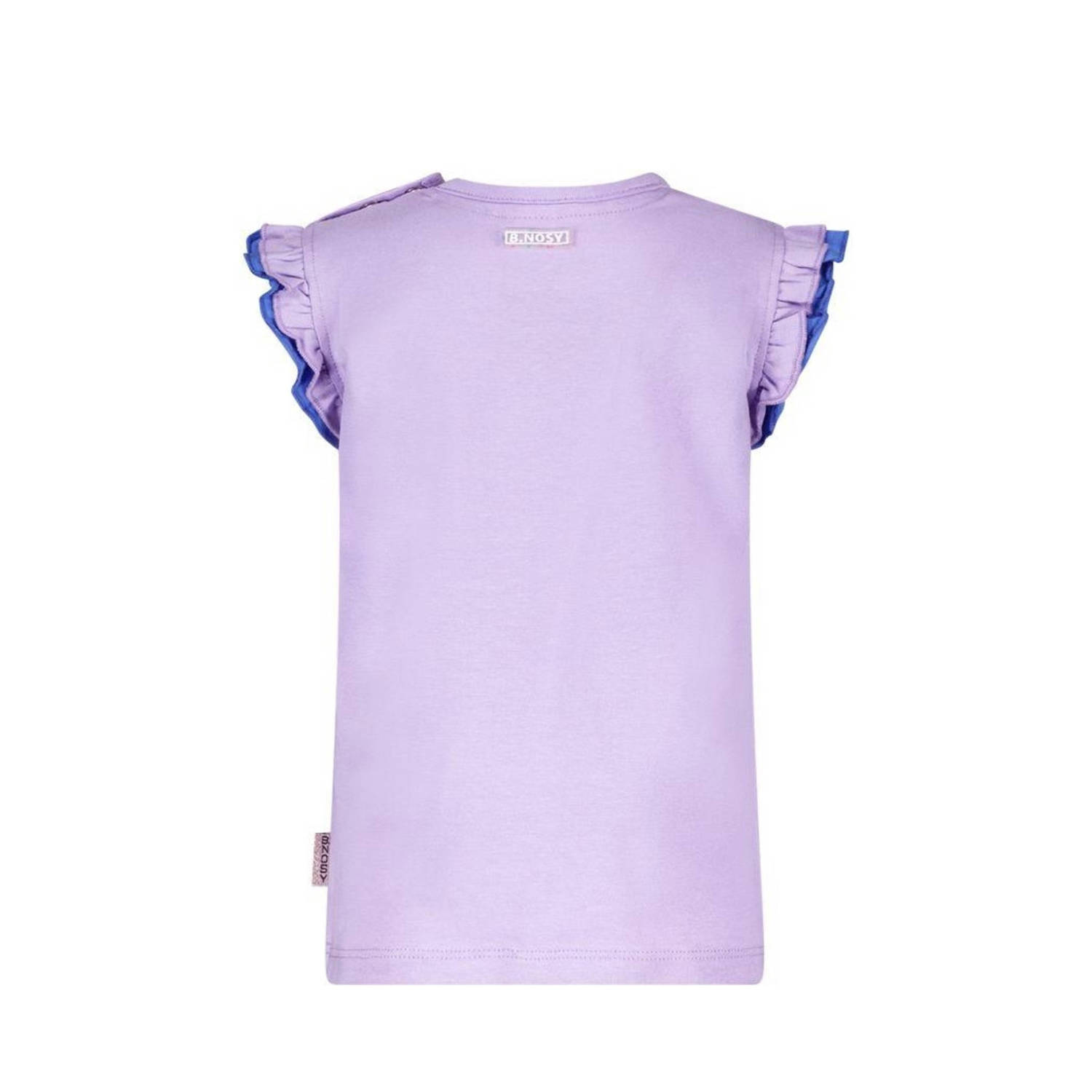 B.Nosy T-shirt Pearl met tekst en ruches lila blauw