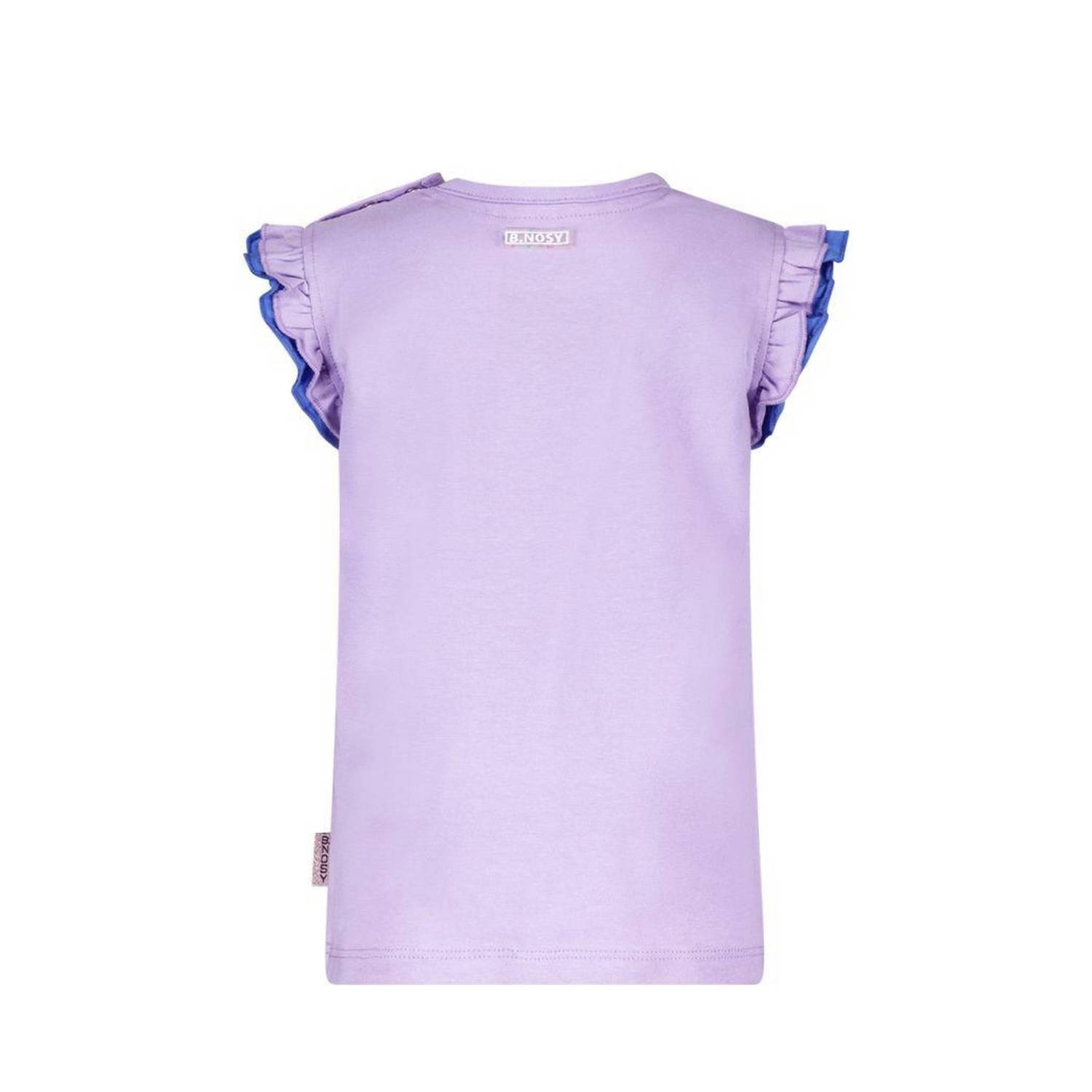 B.Nosy T-shirt Pearl met tekst en ruches lila blauw