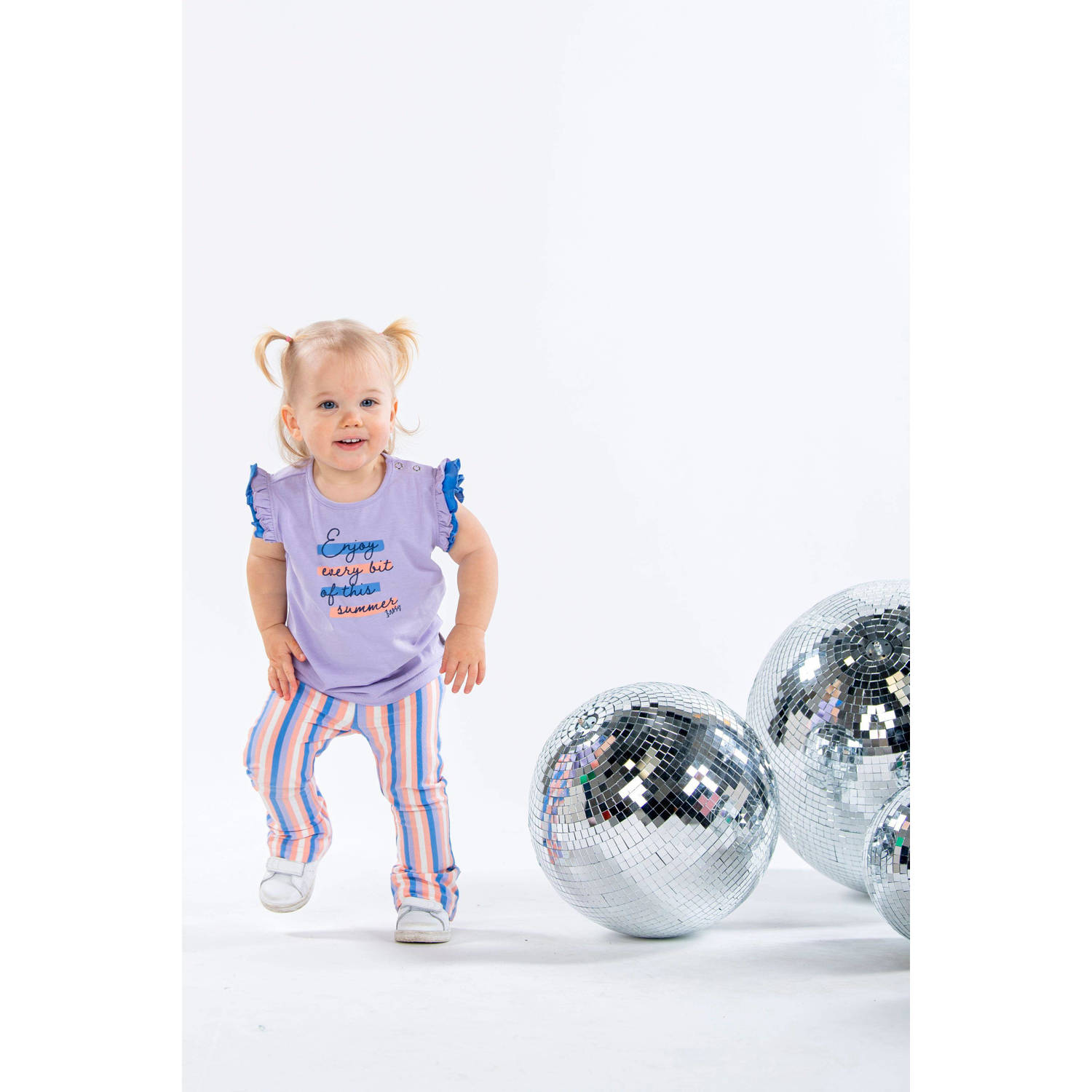 B.Nosy T-shirt Pearl met tekst en ruches lila blauw