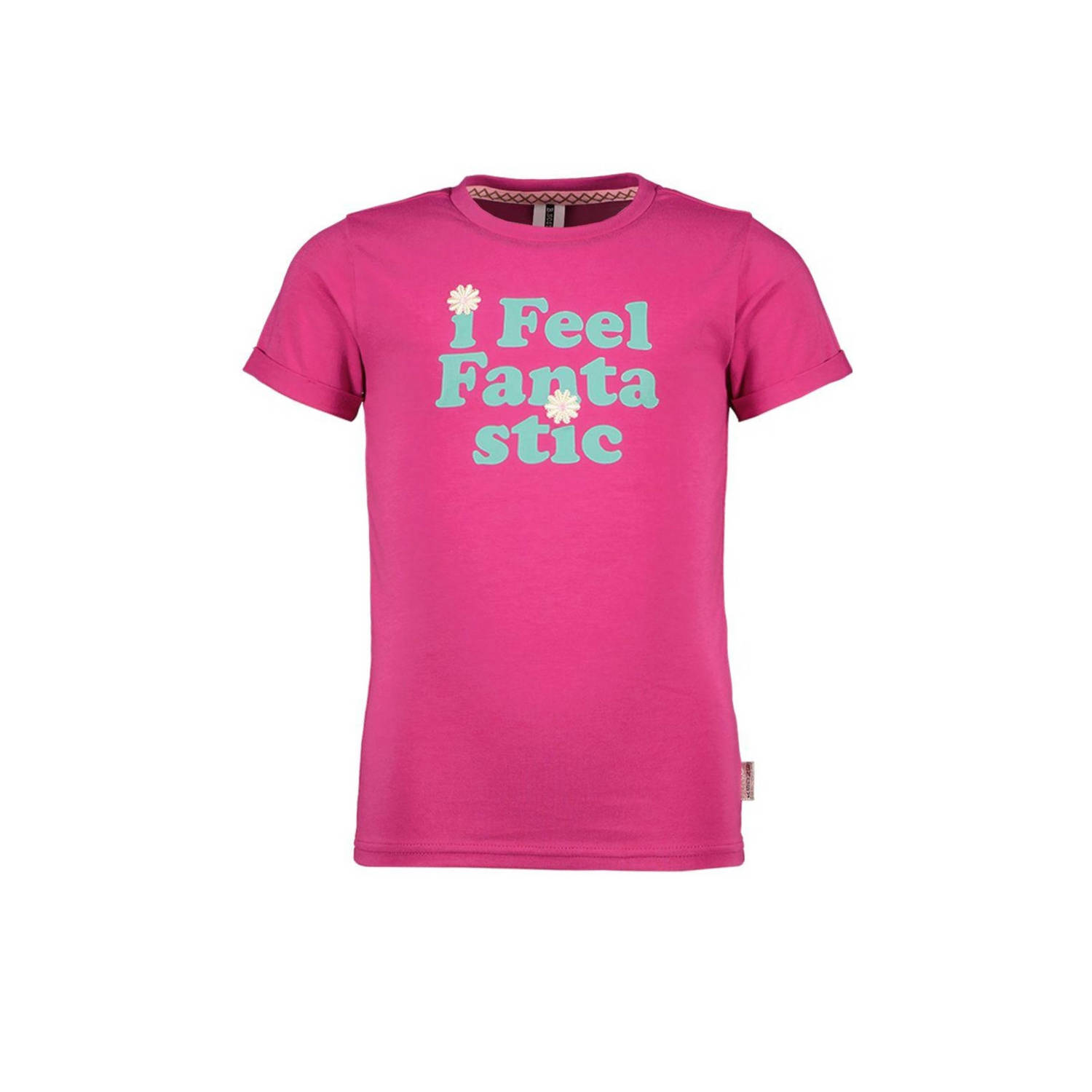 B.Nosy T-shirt met tekst fuchsia mintgroen Roze Meisjes Stretchkatoen Ronde hals 122-128