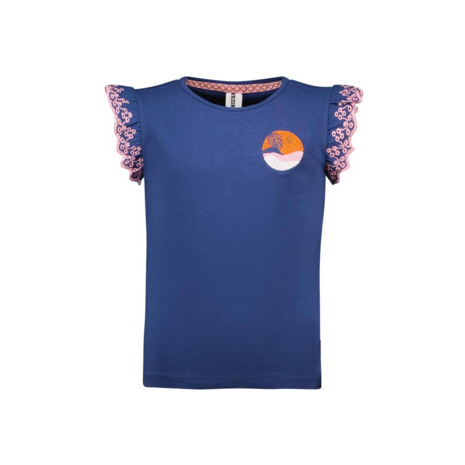 B.Nosy T-shirt Sylvie met printopdruk donkerblauw Meisjes Stretchkatoen Ronde hals 122 128