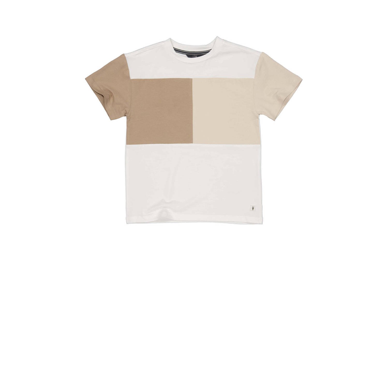 LEVV T-shirt KASPER wit bruin beige Jongens Katoen Ronde hals Meerkleurig 140