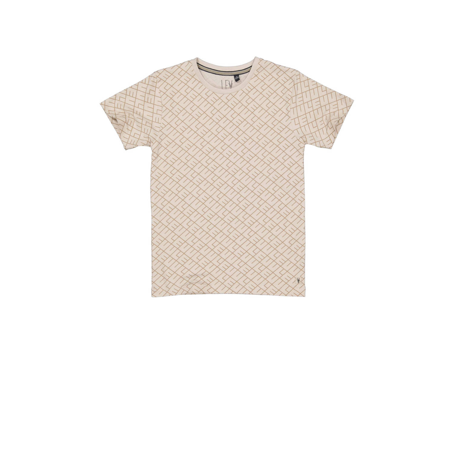 LEVV T-shirt KADEN met tekst zand Beige Jongens Katoen Ronde hals Tekst 116