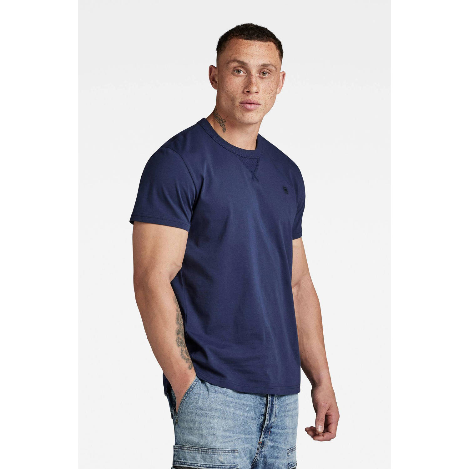 G-Star RAW T-shirt met logo donkerblauw